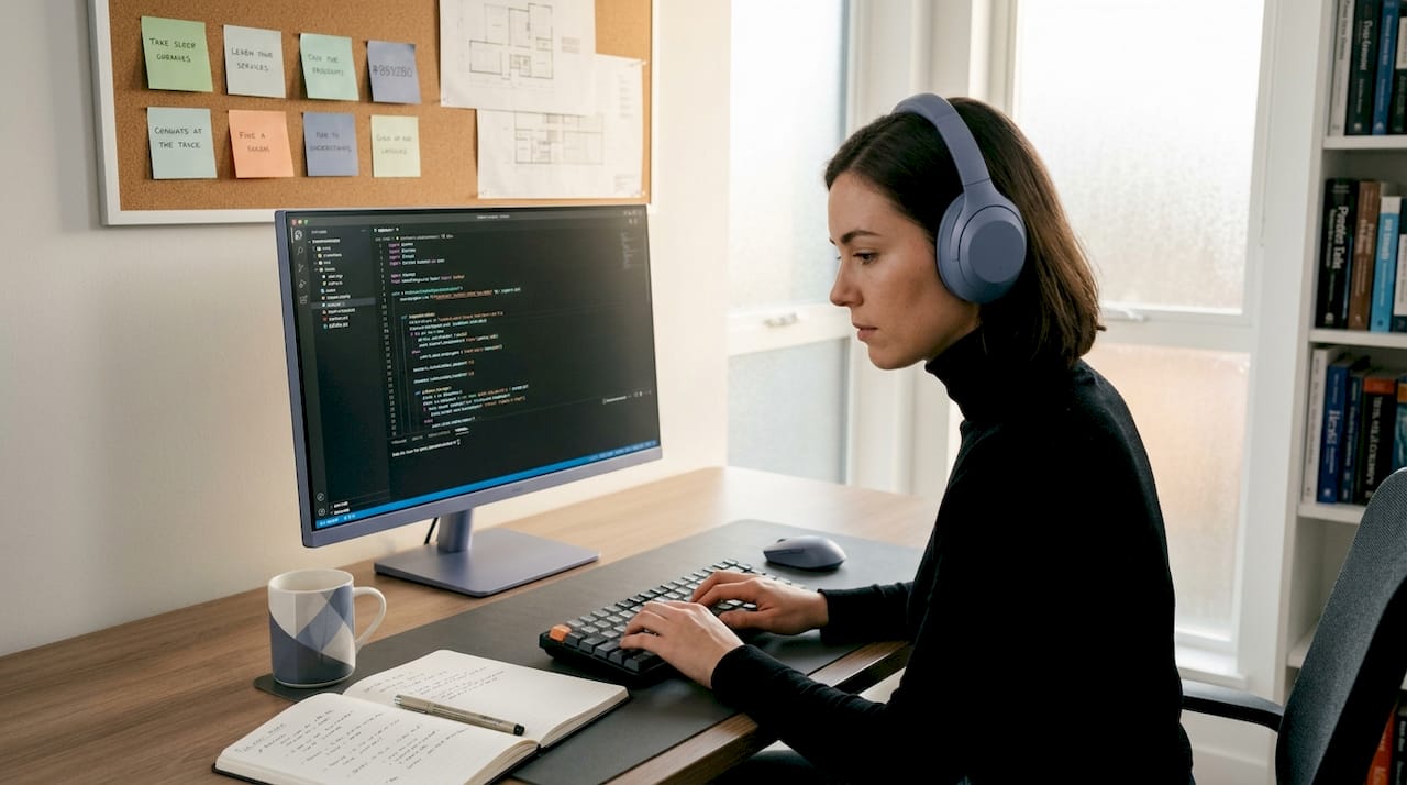 Engineer reviews code for AI integrity