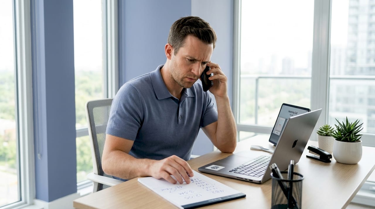 Man receives suspicious phone call in home office