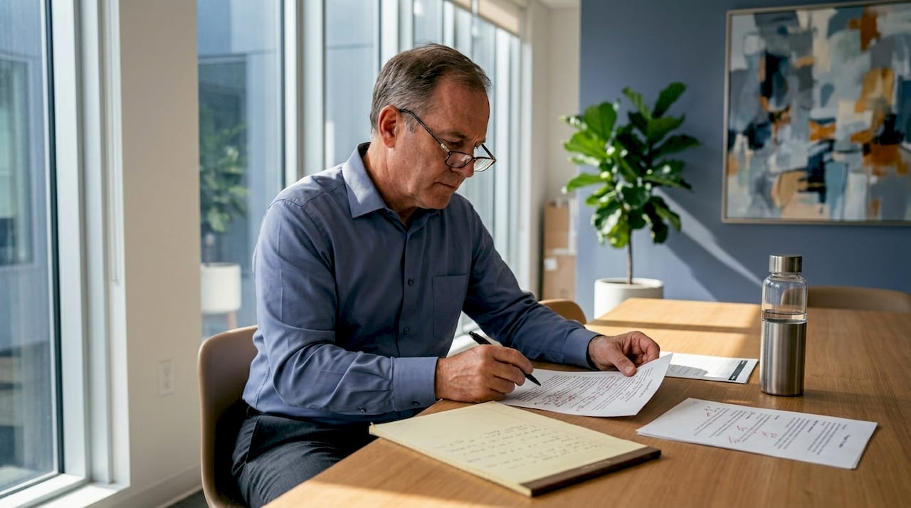 Senior user reviewing flagged AI printouts