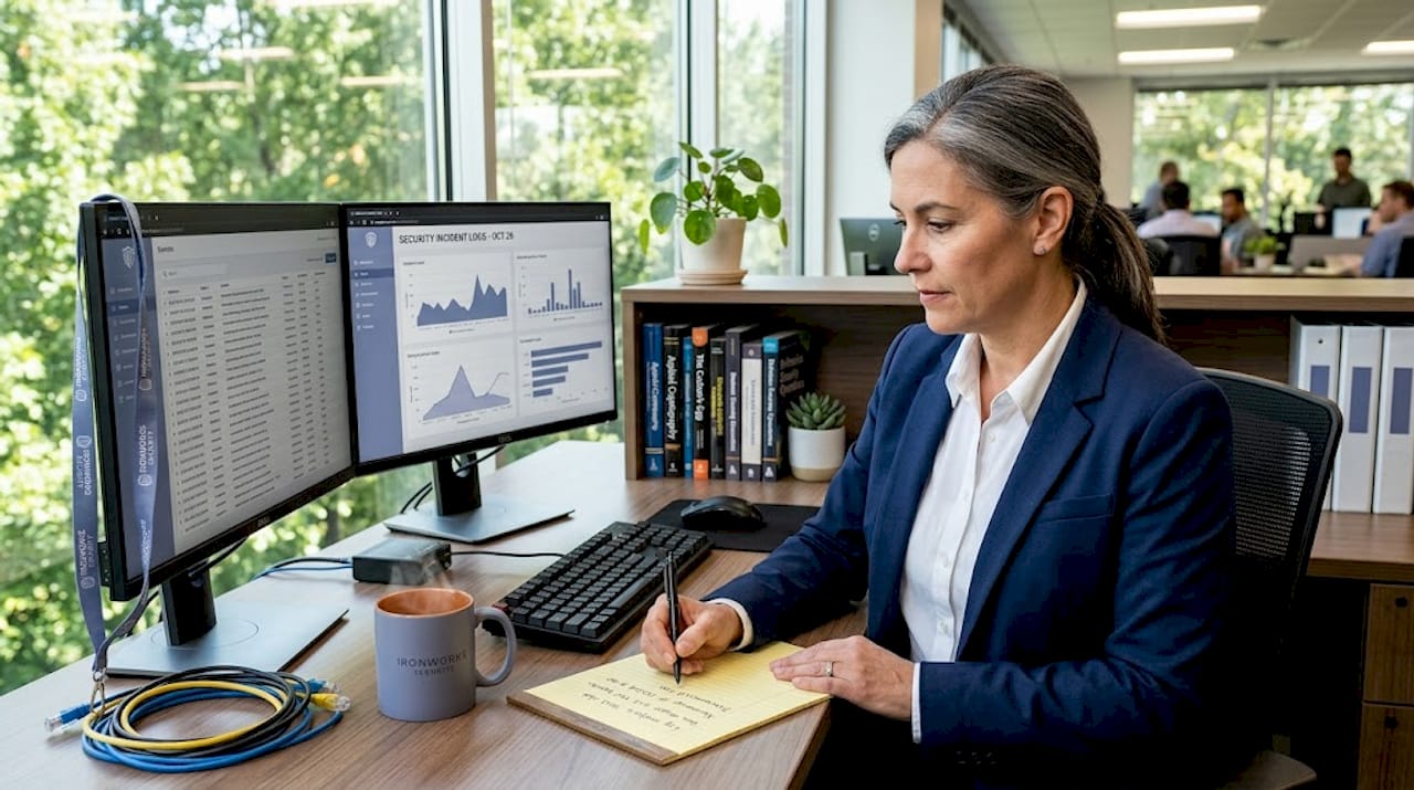 IT manager reviewing cyber resilience logs