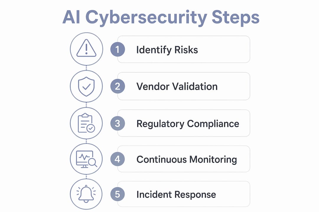 Infographic showing AI cybersecurity risk management steps