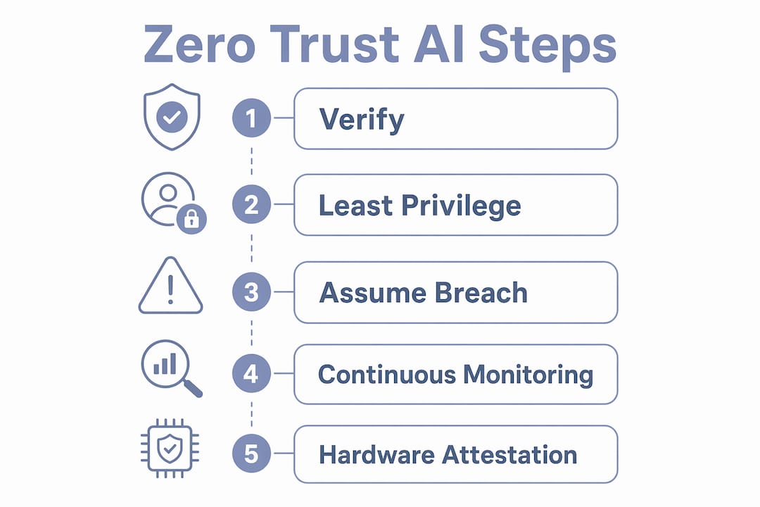 Infographic illustrating steps of Zero Trust in AI security