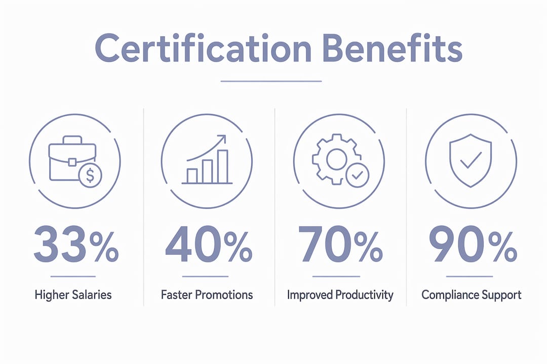 Infographic showing key benefits of cybersecurity certifications