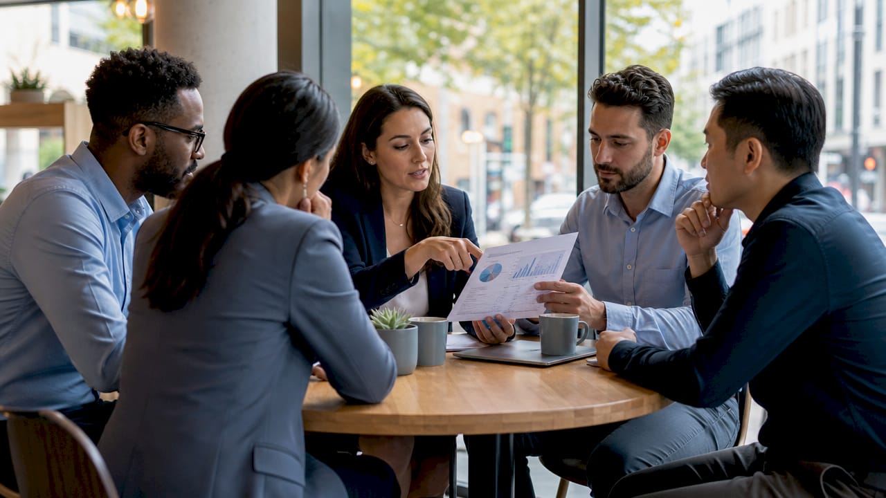 Cybersecurity team collaborating in conference room