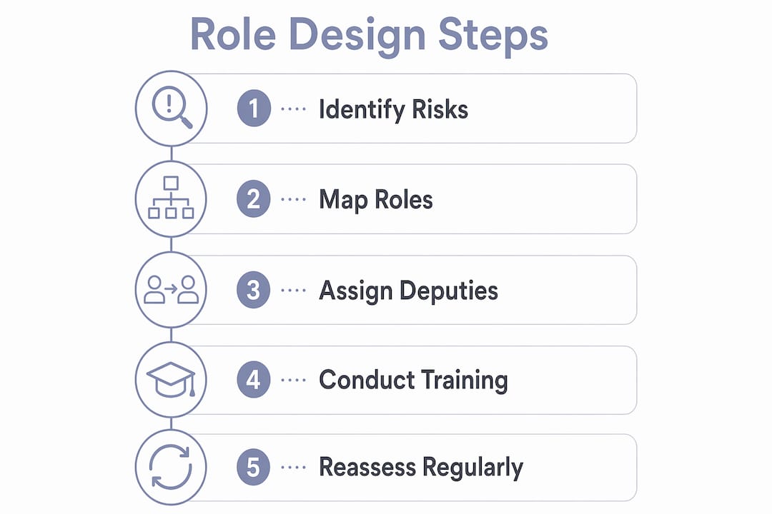 Infographic showing five key steps for role design in cyber resilience teams