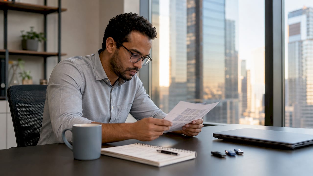 IT professional reviewing cryptographic keys at desk