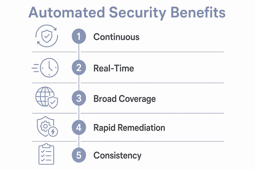 Infographic illustrating automated security benefits in five steps