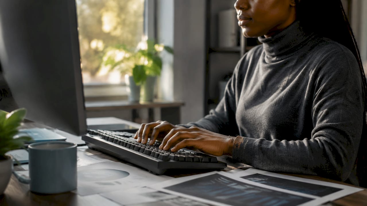Engineer typing in AI security server room