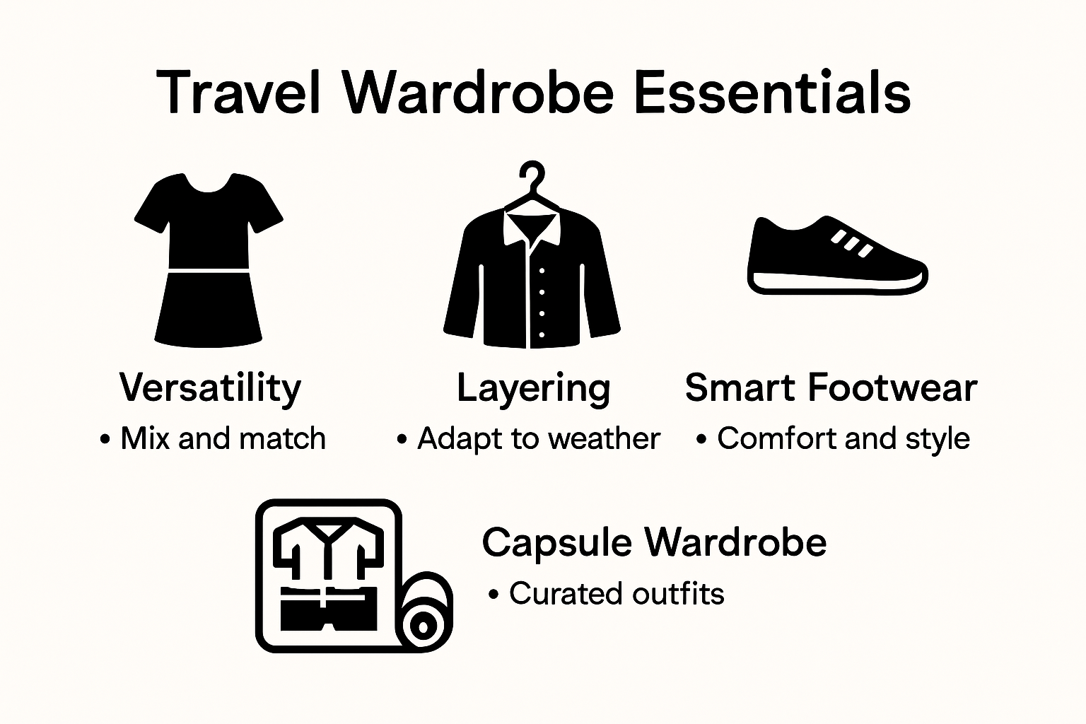 Infographic of top travel wardrobe essentials and strategies