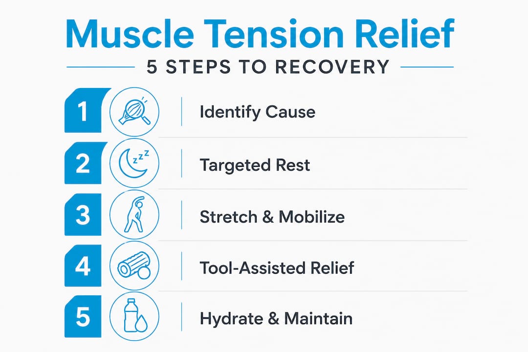 Infographic showing steps for muscle tension recovery