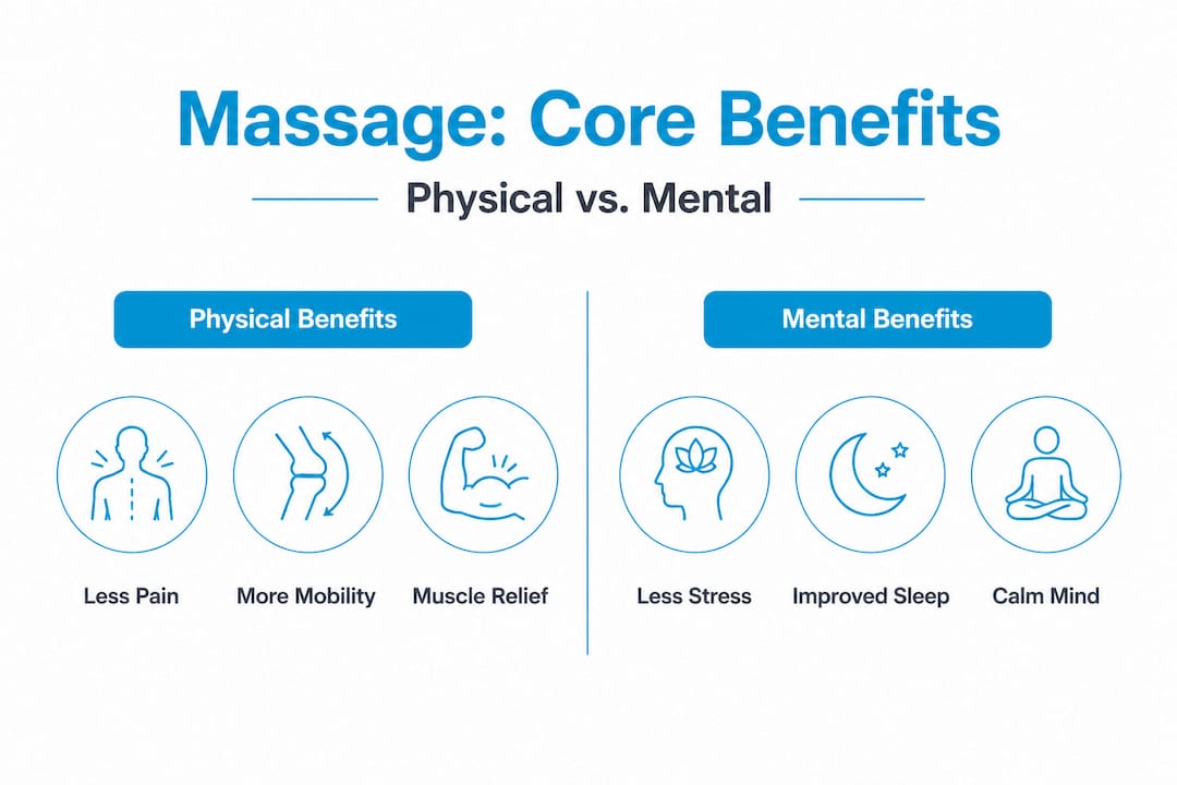 Infographic comparing physical and mental massage benefits
