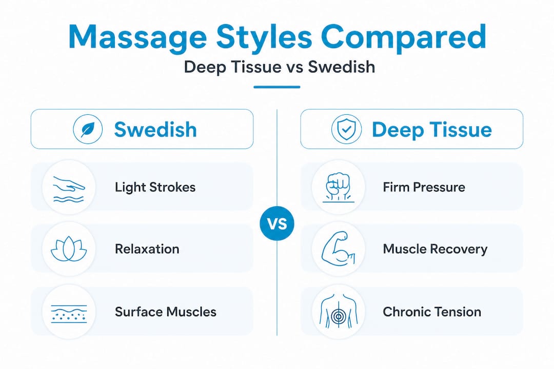 Infographic comparing deep tissue and Swedish massage