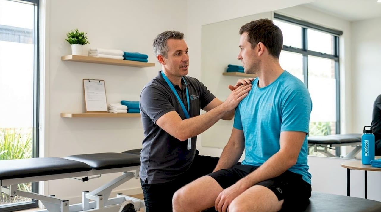 Therapist applying muscle release on shoulder