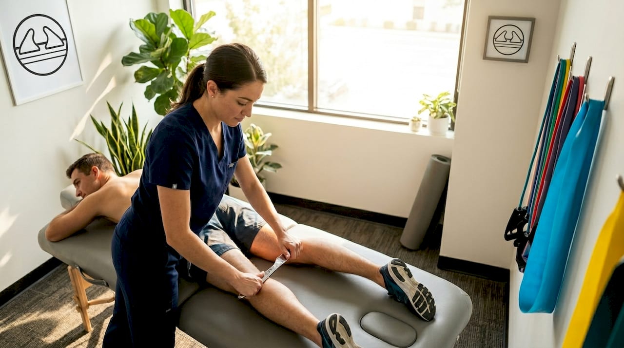 1778747301897 Therapist Performing Iastm On Athlete S Calf Therapist performing IASTM on athlete’s calf