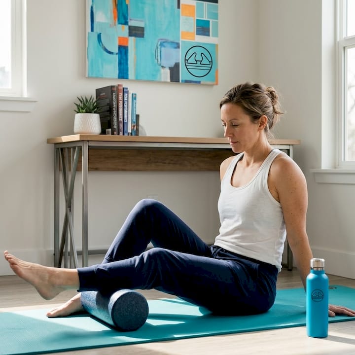 Woman using foam roller for self myofascial release