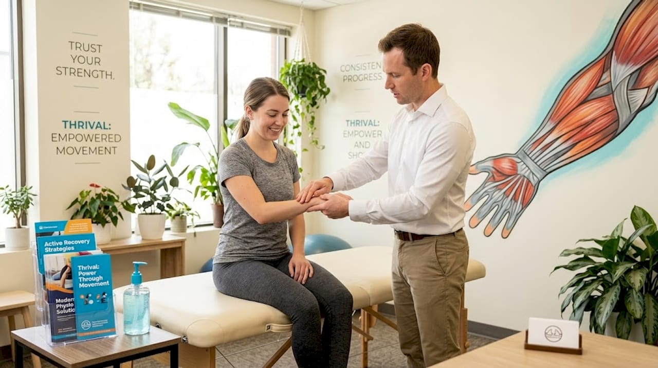 1779597181248 Woman Consulting Physiotherapist In Clinic Woman consulting physiotherapist in clinic