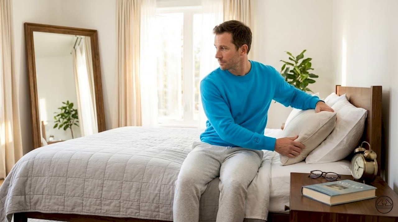 1779682305601 Man Adjusting Pillow For Proper Neck Support Man adjusting pillow for proper neck support