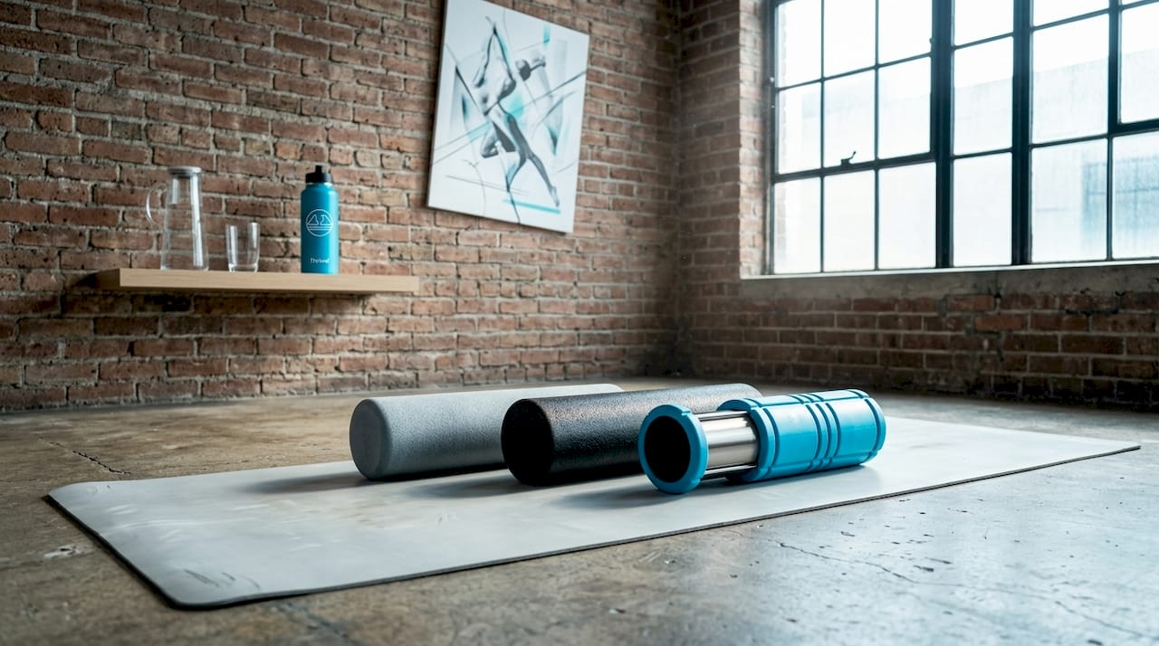 Various foam rollers seen in home gym