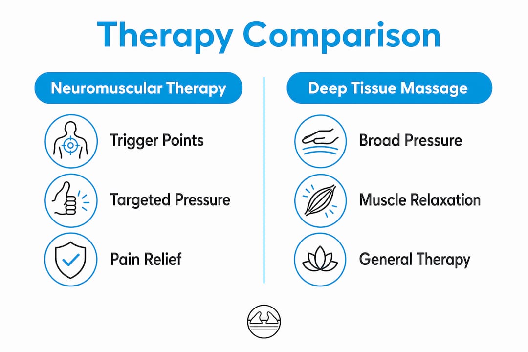 Infographic comparing neuromuscular therapy and deep tissue massage