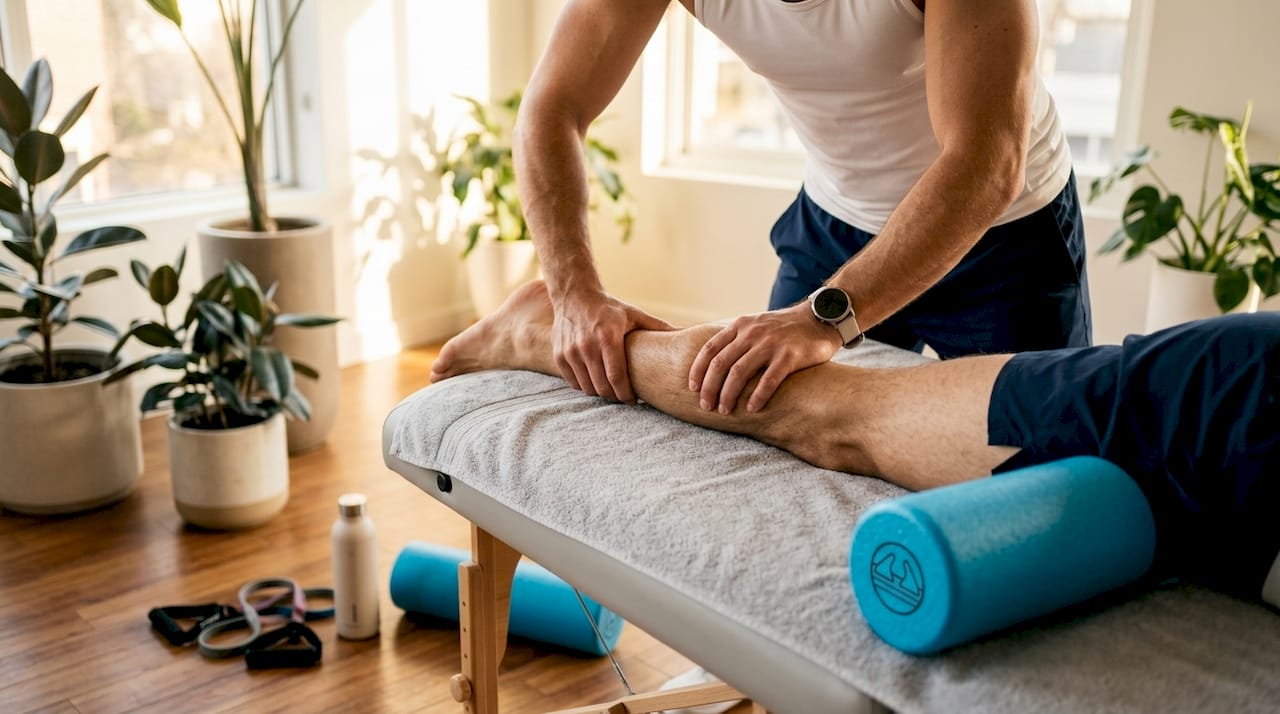 1780115628372 Massage Therapist S Hands On Athlete S Calf Muscle Massage therapist's hands on athlete's calf muscle