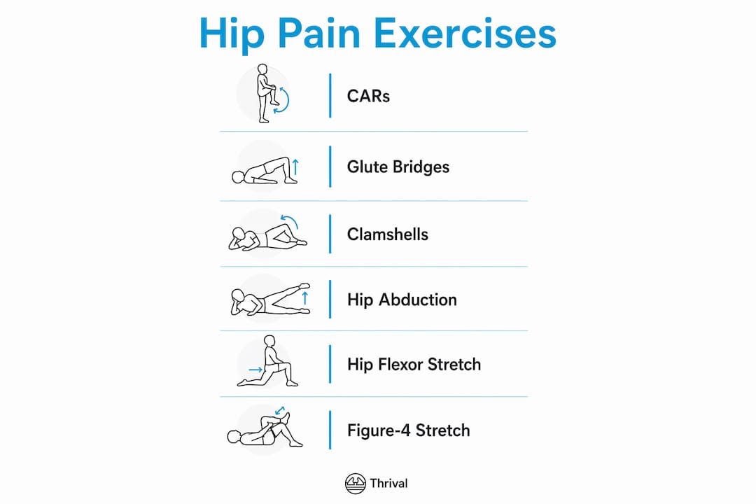 1781763230396 Infographic Showing Six Hip Pain Relief Infographic showing six hip pain relief exercises