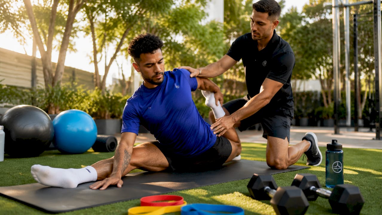1782364552093 Athlete Undergoing Physical Therapy Exercise Session Athlete undergoing physical therapy exercise session