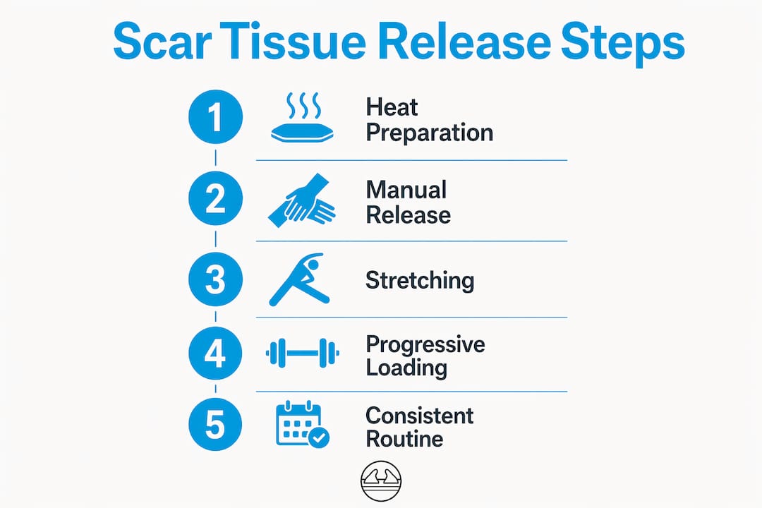 Infographic illustrating scar tissue release therapy steps