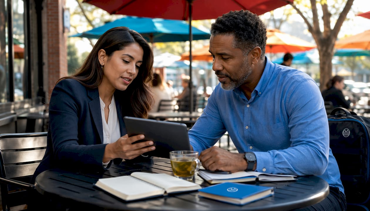 1784303421932 Two Lawyers Reviewing Ai Platform Options Two lawyers reviewing AI platform options
