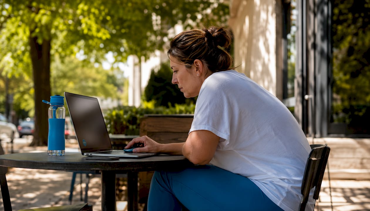 1784487755649 Woman Sitting With Poor Posture At Office Desk Woman sitting with poor posture at office desk