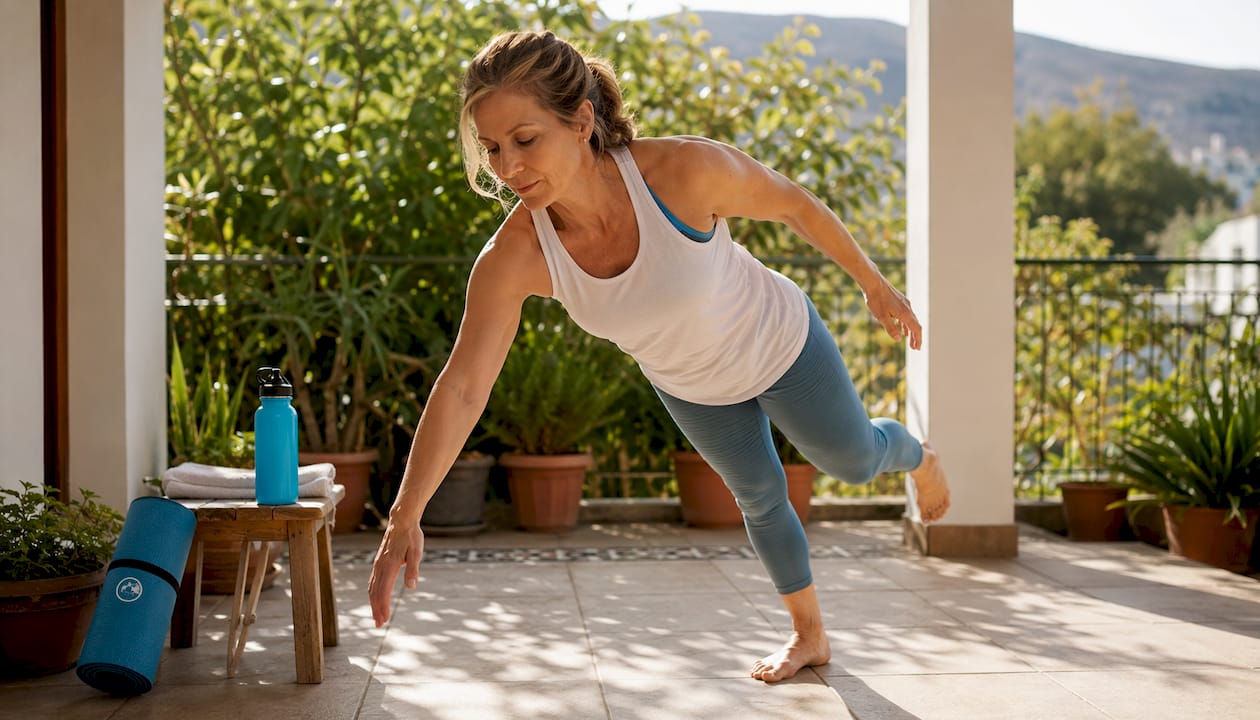 1784571536987 Woman Doing Pendulum Exercise In Home Gym Woman doing pendulum exercise in home gym