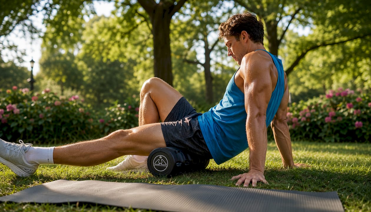 1784703452001 Person Using Foam Roller For Muscle Release Person using foam roller for muscle release