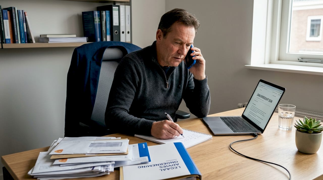 Man bespreekt telefonisch zijn ontslagsituatie met het kantoor