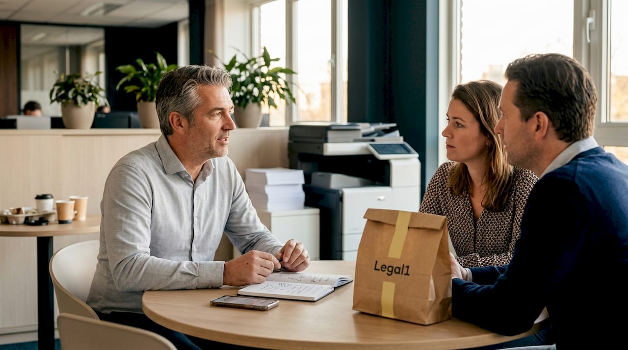 De HR-manager stemt samen met collega’s af op kantoor.