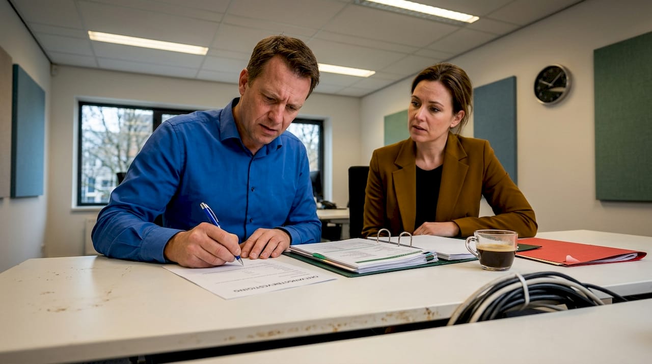 De medewerker bevestigt met zijn handtekening dat hij het dossier op kantoor heeft ontvangen.