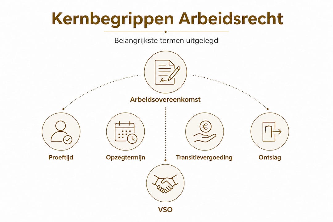 Overzicht van de belangrijkste begrippen binnen het arbeidsrecht in één infographic