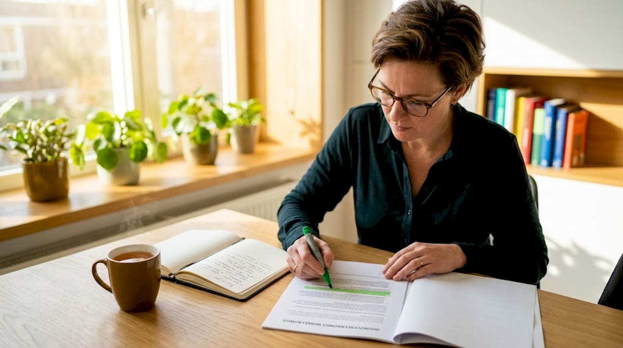 Een jurist loopt het contract zorgvuldig na en wijst op de belangrijke punten.