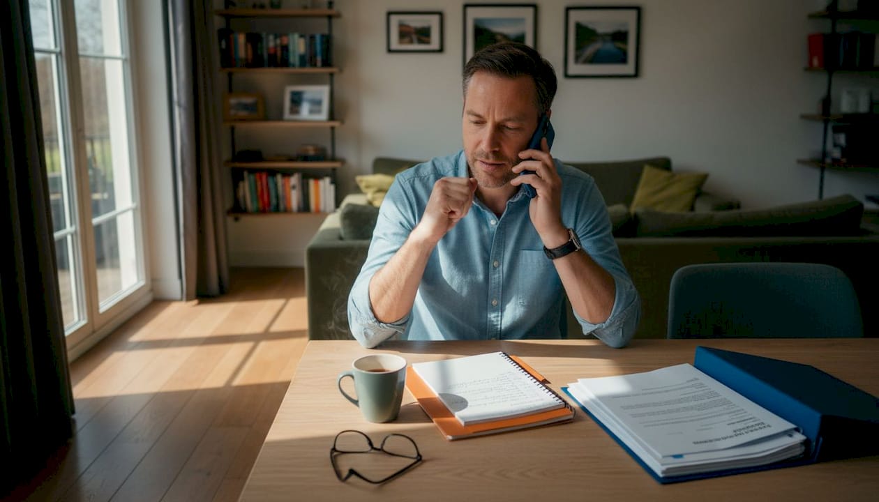 Man vraagt juridisch advies vanuit huis aan de keukentafel