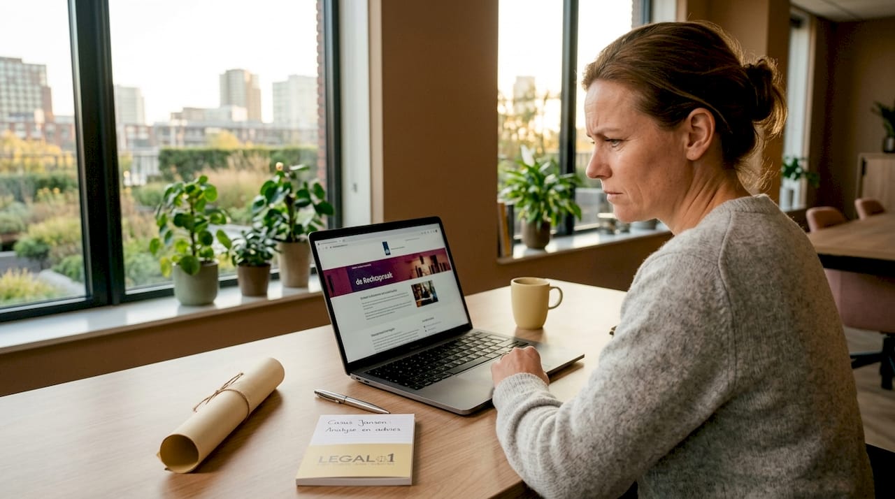 Vrouw zoekt thuis op haar laptop naar het verschil in griffierechten