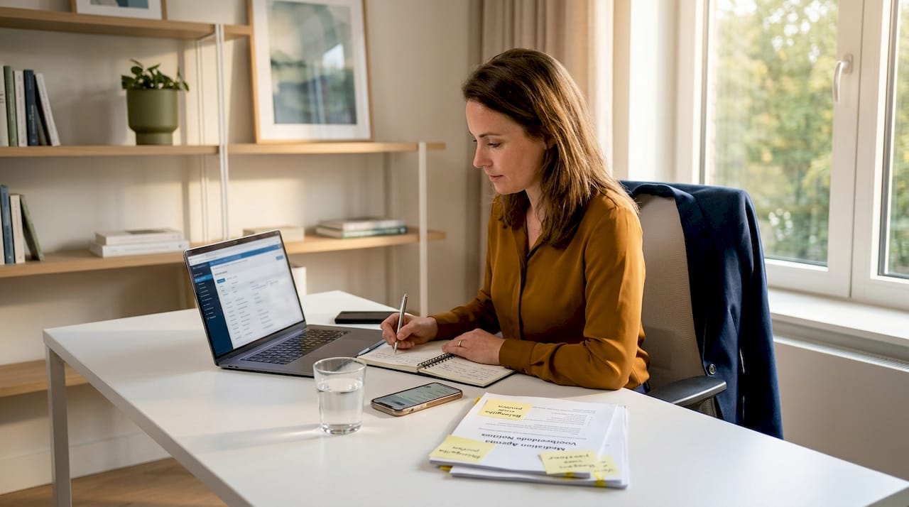 Een medewerker maakt zich klaar voor een mediationgesprek.