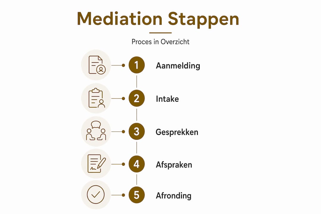 In deze infographic zie je stap voor stap hoe arbeidsmediation in zijn werk gaat.