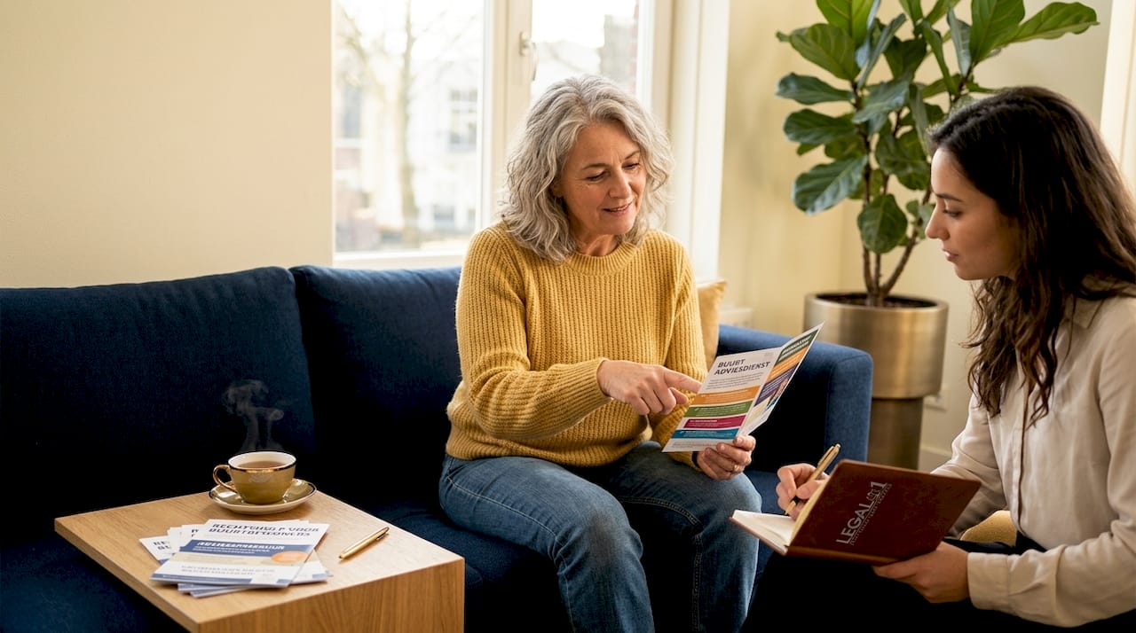 Een sociaal raadslid staat een vrouw bij met persoonlijk advies.