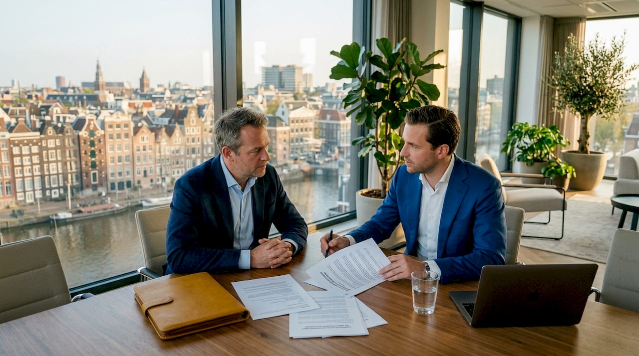 Een cliënt overlegt met zijn advocaat over de risico’s van ontslag.