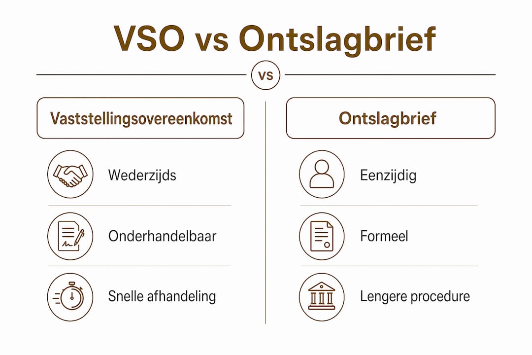 Overzicht: verschillen tussen een vaststellingsovereenkomst en een ontslagbrief in beeld gebracht