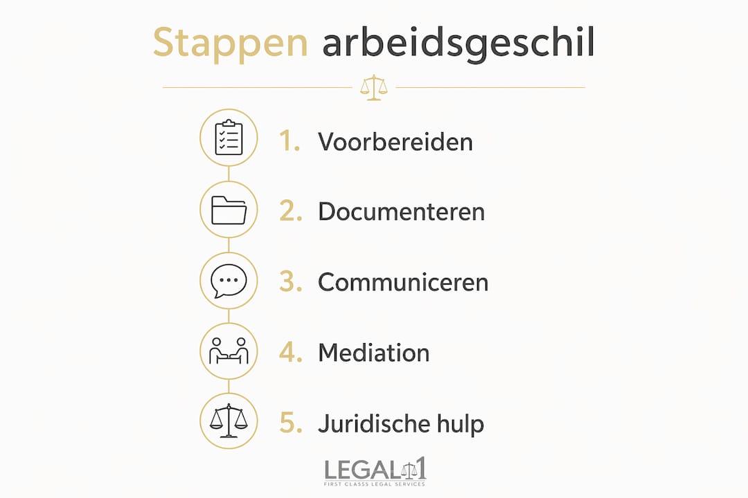 Overzicht: vijf praktische stappen om arbeidsconflicten effectief aan te pakken