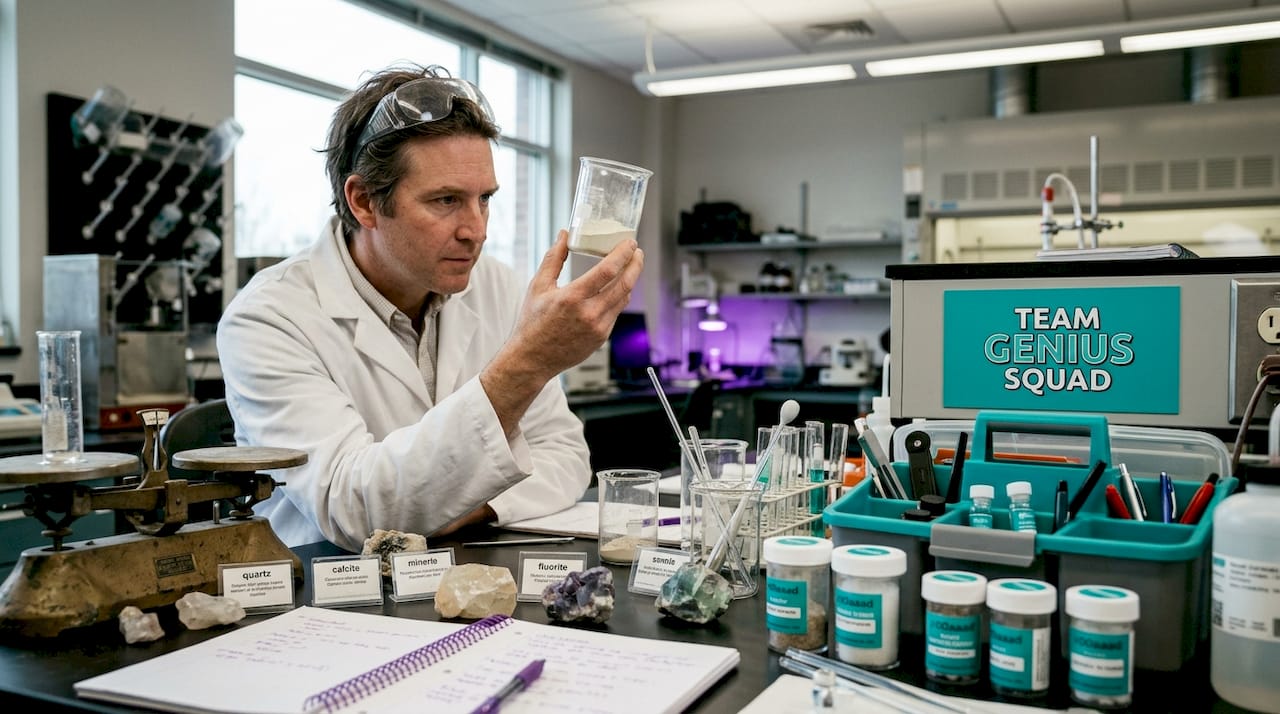 Chemist examining mineral powder in lab