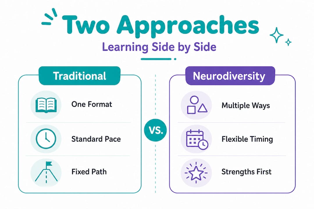 Infographic comparing traditional and neurodiverse learning