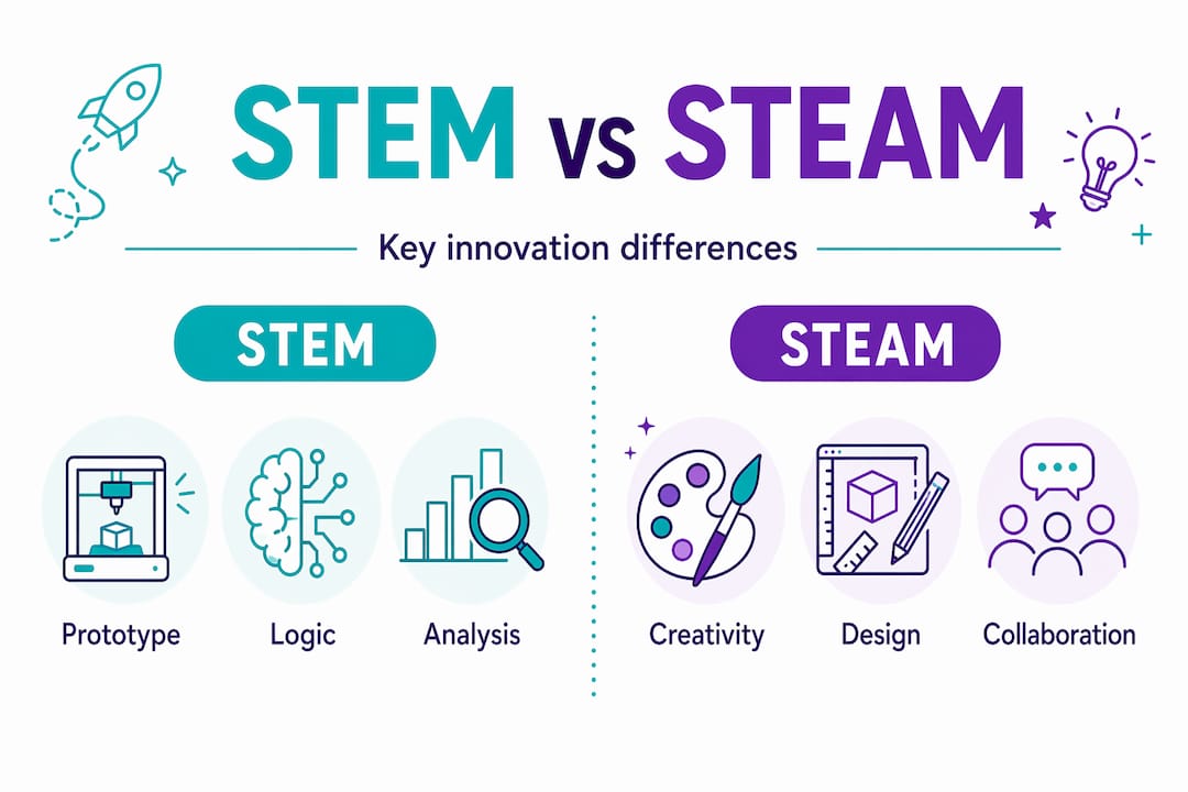 Infographic comparing STEM and STEAM approaches