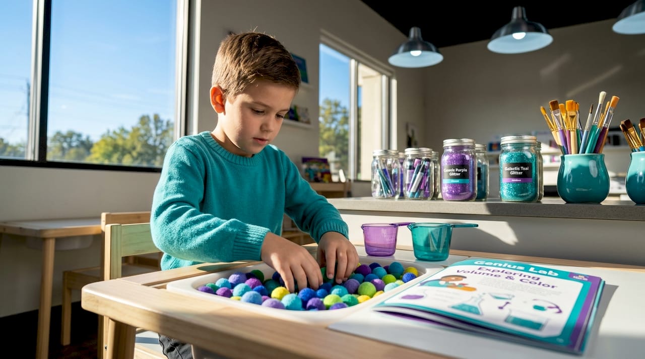 Child using sensory bin during STEAM activity