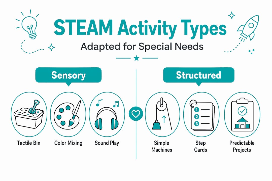 Infographic comparing sensory and structured STEAM activities