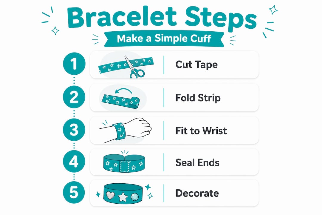 Infographic of duct tape bracelet five step process